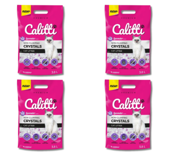 CALITTI® Crystals Lavender żwirek silikonowy, bezpyłowy, lawendowy dla kota 4x 3,8l ZESTAW