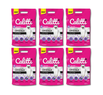 CALITTI® Crystals Lavender żwirek silikonowy, bezpyłowy, lawendowy dla kota 6x 3,8l ZESTAW