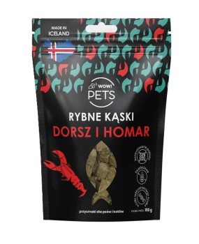 WOW!PETS - Rybne kąski przysmaki dla psów i kotów DORSZ i HOMAR 100g