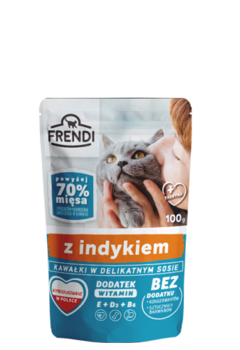 PET REPUBLIC Kawałki w delikatnym sosie z indykiem mokra karma dla kota 100g Frendi