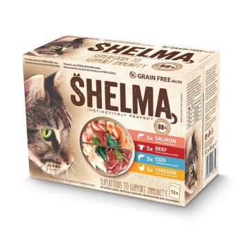 Shelma Mokra karma dla kota kurczak wołowina dorsz łosoś 12x85g