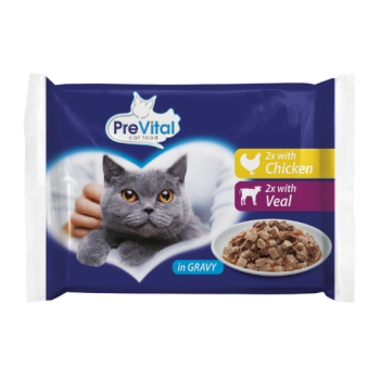 PREVITAL Mokra karma dla kota Kurczak i cielęcina 4 x 100g