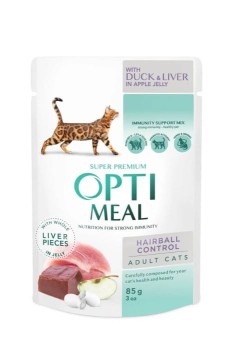 IdeaPet Mokra karma dla kotów z kaczką, wątróbką i jabłkiem 85g OPTIMEAL Hairball Control