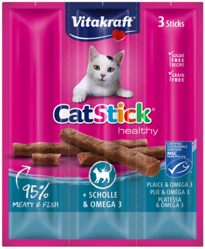 Vitakraft Cat Stick Mini Flądra z Omega-3 – Przysmak dla Kota 3x6g