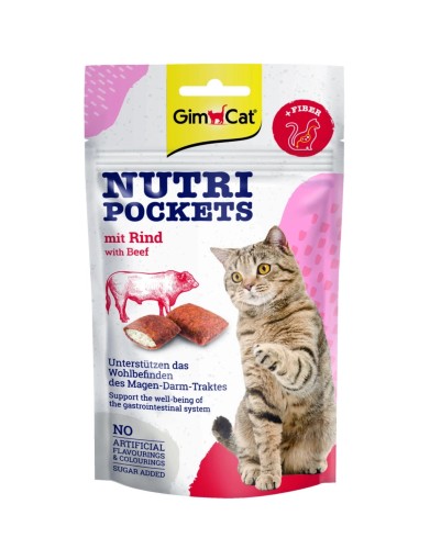 GIMCAT NUTRI POCKETS Przysmak odkłaczający dla kota Wołowina +Fiber 60g