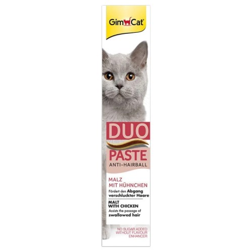 GIMCAT PASTA DUO ANTIHAIRBALL MALT pasta odkłaczająca dla kota z kurczakiem 50g