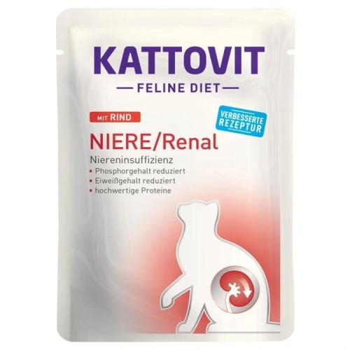 KATTOVIT SASZETKA NIERE/RENAL Z WOŁOWINĄ - Mokra karma dla kotów z niewydolnością nerek 85g