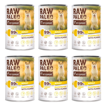 Raw Paleo Puppy mokra karma dla szczeniąt Indyk i Dorsz 6x400g ZESTAW