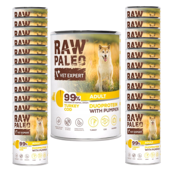 Raw Paleo Puppy mokra karma dla szczeniąt Indyk i Dorsz 24x400g ZESTAW