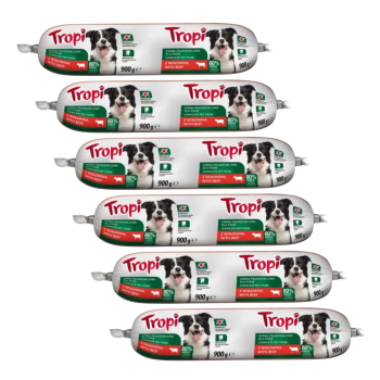 TROPI kiełbasa dla psa z wołowiną mokra karma baton 6x900g ZESTAW