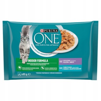 Purina ONE Indoor Mokra karma dla kota Cielęcina i Tuńczyk w Sosie 4x85g