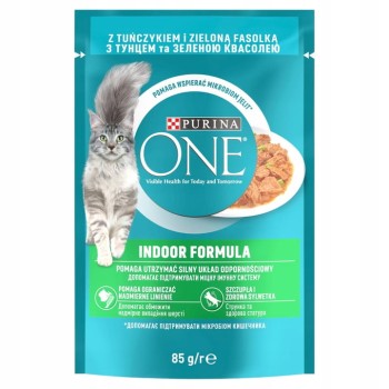 PURINA ONE Indoor Formula Mokra karma dla kota Tuńczyk i Zielona Fasolka 85g