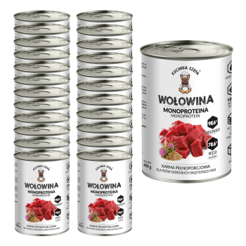 Kuchnia Szefa MONOPROTEINOWA Karma mokra dla psa Wołowina 24x400g ZESTAW
