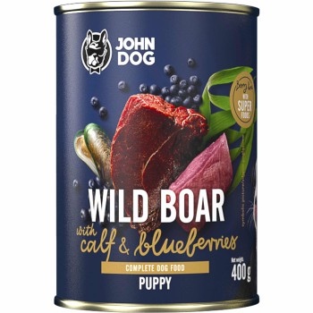 John Dog Berry Line Karma mokra dla szczeniaka Dzik Cielęcina Jagoda 400g