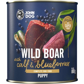 John Dog Berry Line Karma mokra dla szczeniaka Dzik Cielęcina Jagoda 800g