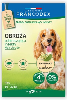 FRANCODEX Obroża dla średnich psów od 10 kg do 20 kg odstraszająca insekty - 60 cm