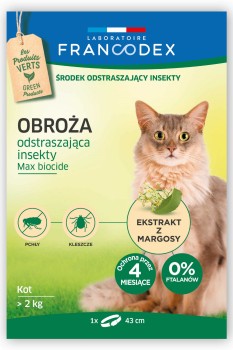 FRANCODEX Obroża dla kotów powyżej 2 kg odstraszająca insekty - 43 cm