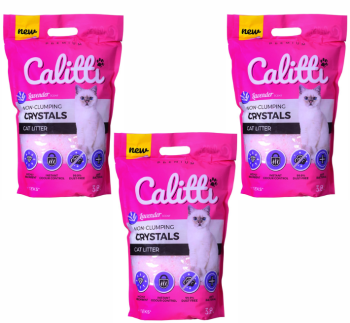 CALITTI® Crystals Lavender żwirek silikonowy, bezpyłowy, lawendowy dla kota 3x 3,8l ZESTAW
