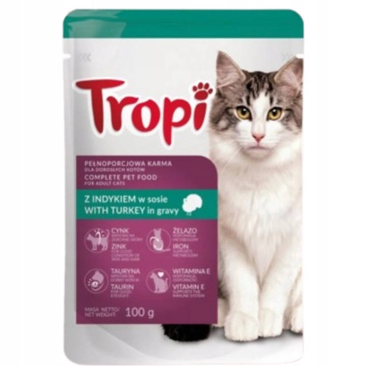 TROPI Mokra karma dla kota saszetki Indyk w sosie 100g