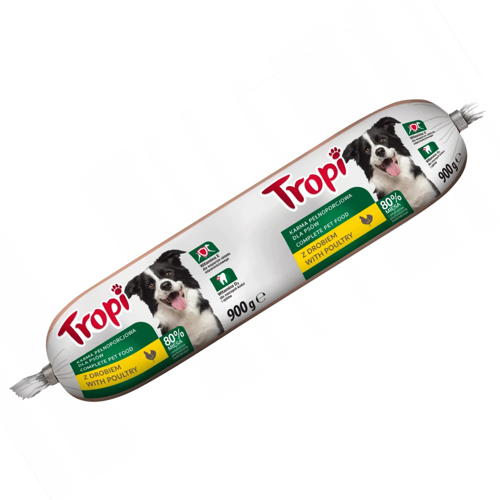 TROPI kiełbasa dla psa z drobiem mokra karma baton 900g