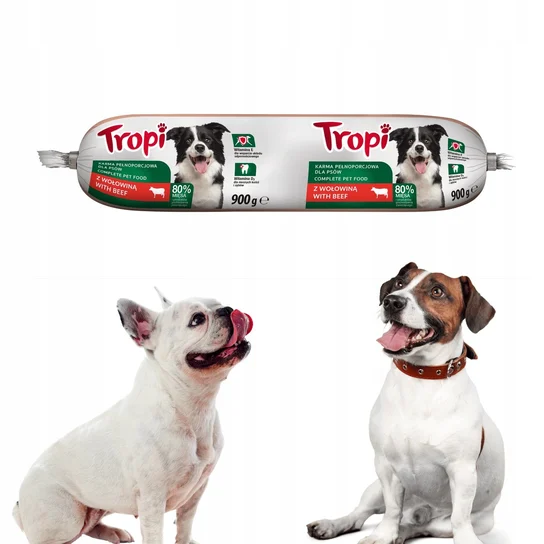 TROPI kiełbasa dla psa z wołowiną mokra karma baton 900g 