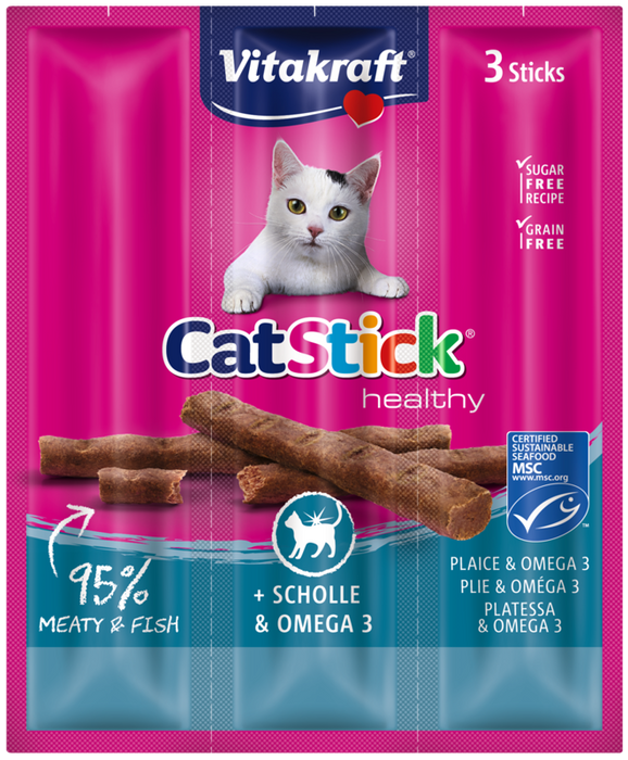 Vitakraft Cat Stick Mini Flądra z Omega-3 – Przysmak dla Kota 3x6g